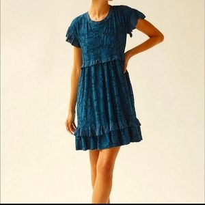 Anthropologie ruffle knit mini midi dress short sleeves small